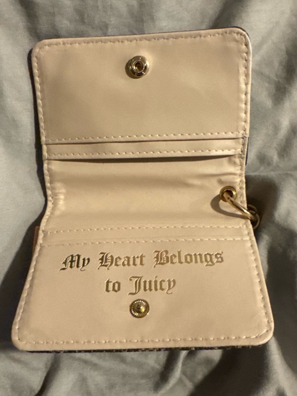Juicy Couture Cream Key & Card Holder with Gold Accents